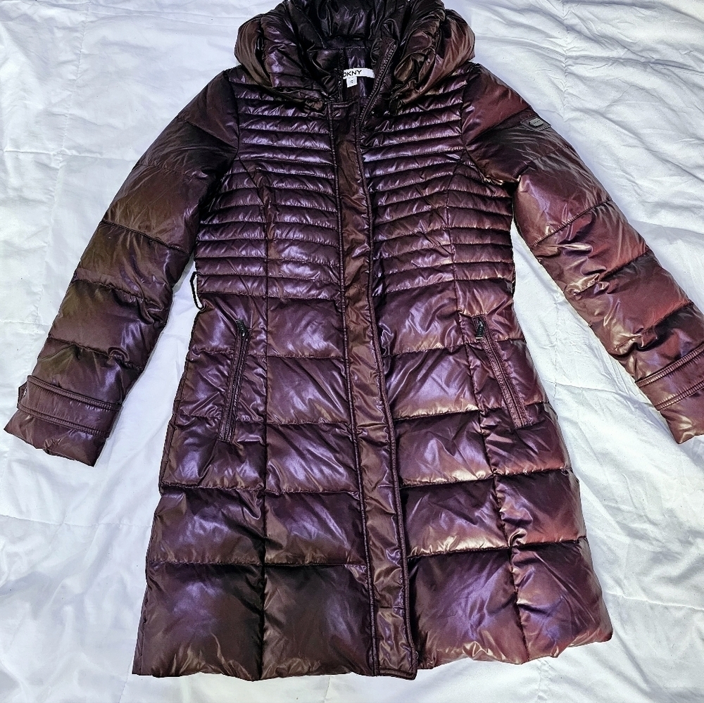DKNY Women's Maxi Down Puffer Coat Jacket‎ Burgundy Size small
